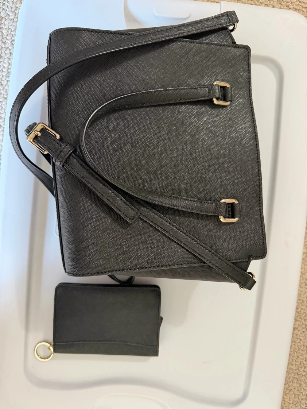 kate spade Black Leather Satchel with Studded Bow Purse and Matching Wallet